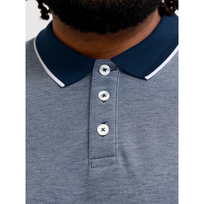 JACK & JONES PLUS Blualves Kortærmet polo - Insignia Blue/ White Melange