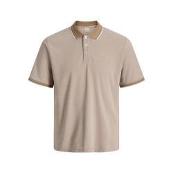 JACK & JONES PLUS Blualves Kortærmet polo - Petrified Oak/ White Melange