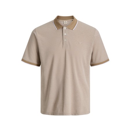 JACK & JONES PLUS Blualves Kortærmet polo - Petrified Oak/ White Melange
