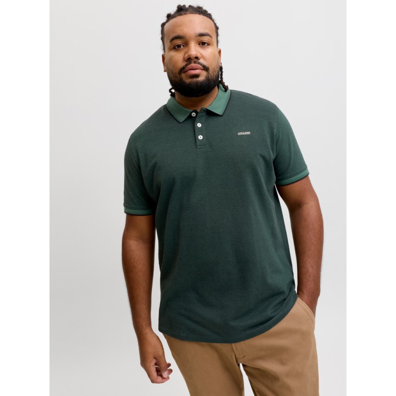 JACK & JONES PLUS Blualves Kortærmet polo - Pineneedle Black Melange/ Sort meleret
