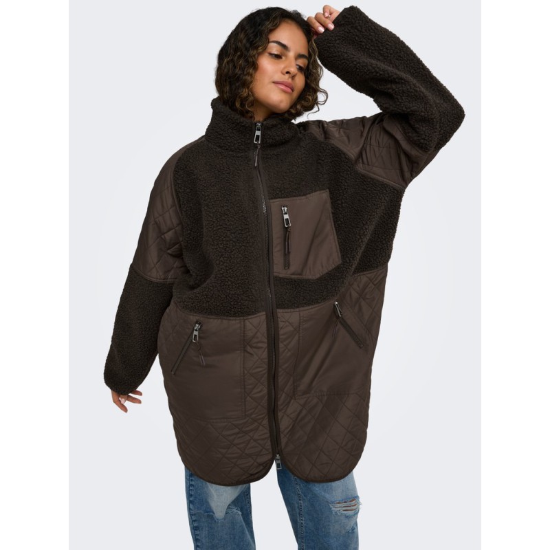 ONLY CARMAKOMA Ohio quiltet mix fleece jakke - Chocolate Martini