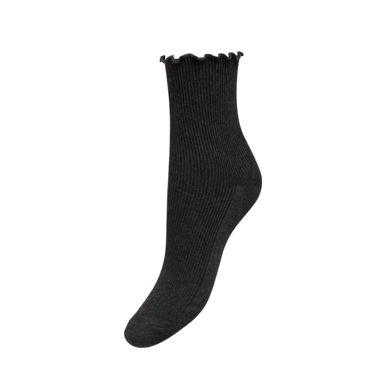 ONLY Caya strømper med bølge kant - Dark Grey Melange