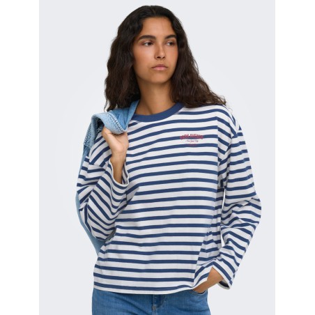 ONLY Freja langærmet Top med striber - Cloud Dancer/ Navy