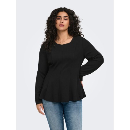 ONLY CARMAKOMA Kenya langærmet peplum top - Black