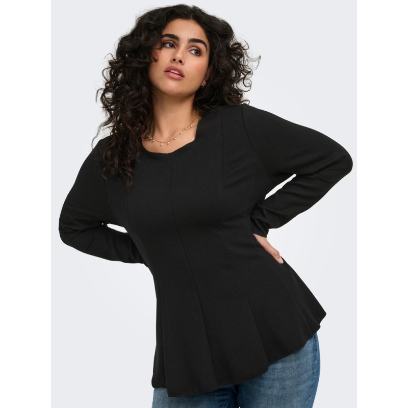 ONLY CARMAKOMA Kenya langærmet peplum top - Black
