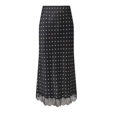 JDY Cally MW midi satin nederdel med prikker - Sort med hvide prikker