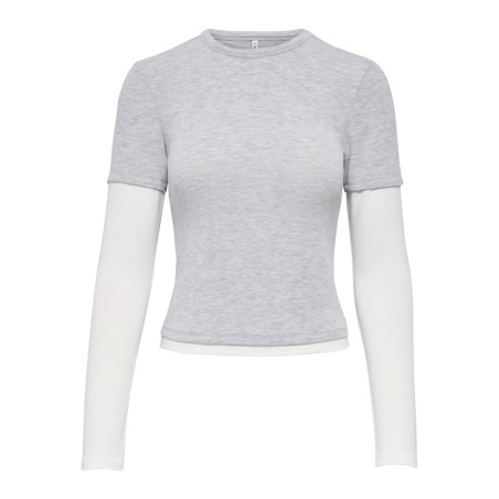 ONLY Dubla Langærmet top - Light Grey Melange