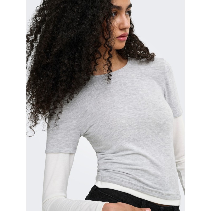 ONLY Dubla Langærmet top - Light Grey Melange