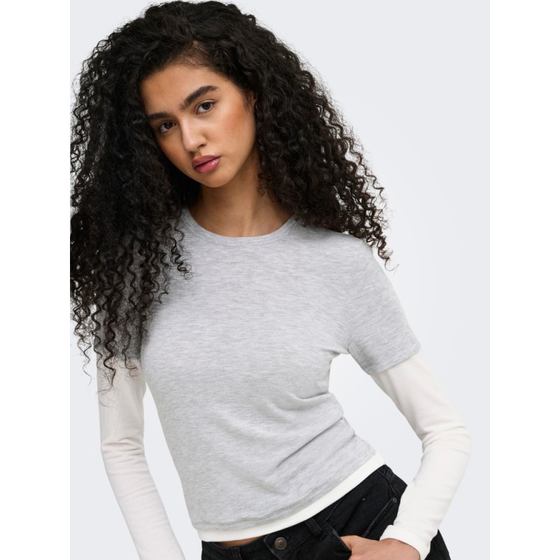 ONLY Dubla Langærmet top - Light Grey Melange