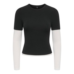 ONLY Dubla Langærmet top - Black/ Cloud Dancer