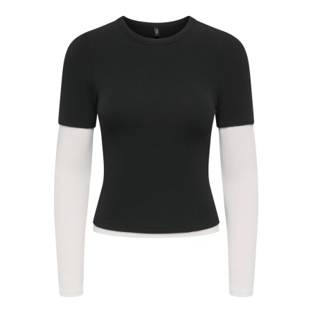 ONLY Dubla Langærmet top - Black/ Cloud Dancer