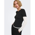 ONLY Dubla Langærmet top - Black/ Cloud Dancer
