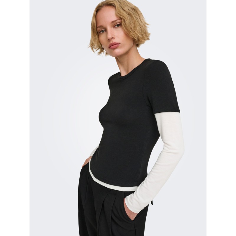 ONLY Dubla Langærmet top - Black/ Cloud Dancer