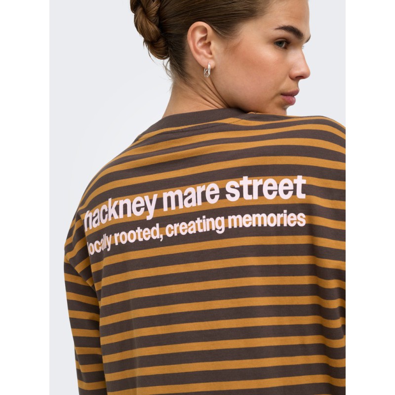 ONLY Freja langærmet T-shirt med striber - Bracken/Buckthorn