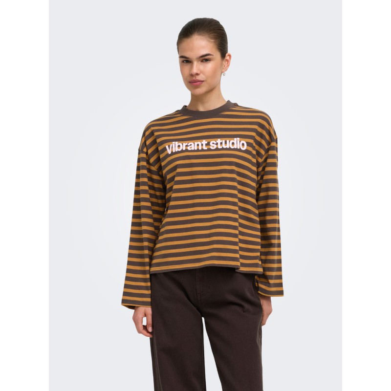 ONLY Freja langærmet T-shirt med striber - Bracken/Buckthorn