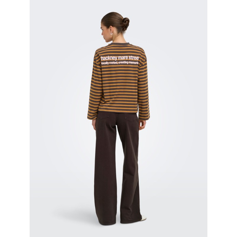 ONLY Freja langærmet T-shirt med striber - Bracken/Buckthorn