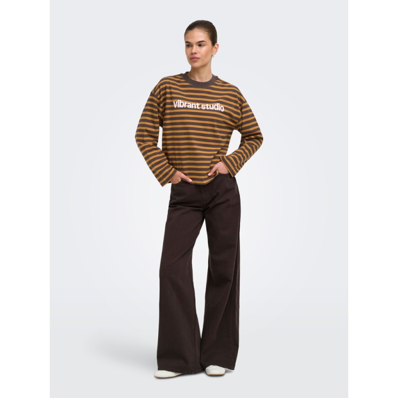 ONLY Freja langærmet Top med striber - Bracken/Buckthorn