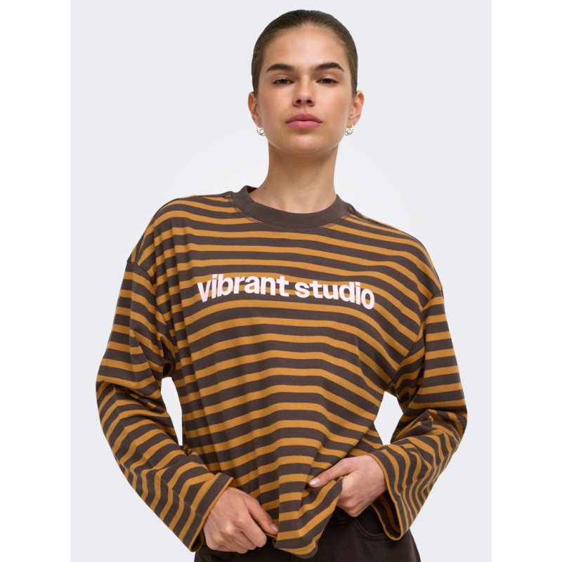 ONLY Freja langærmet T-shirt med striber - Bracken/Buckthorn