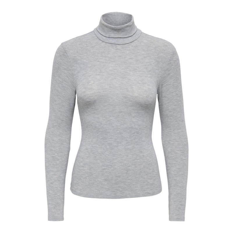 ONLY Glamour langærmet højhalset bluse - Light Grey Melange