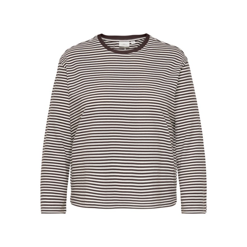 ONLY CARMAKOMA Freja brede langærmet T-shirt - Coffee Bean/Cloud Dancer