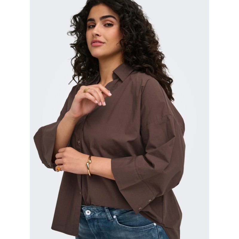ONLY CARMAKOMA Saja Keri 3/4 skjorte - Coffee Bean