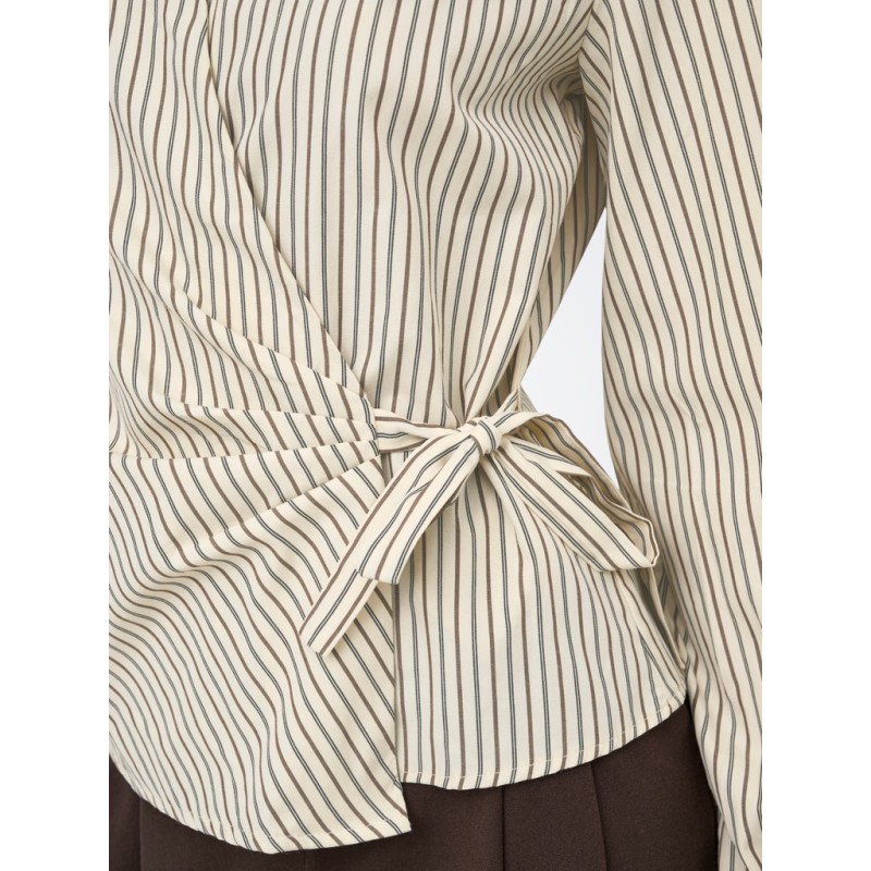 JDY Rika langærmet binde knude skjorte - Eggnog/Brown/Black