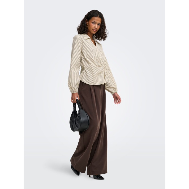 JDY Rika langærmet binde knude skjorte - Eggnog/Brown/Black