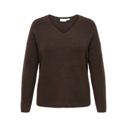 ONLY CARMAKOMA Camilla V-hals strik pullover - Coffee Bean