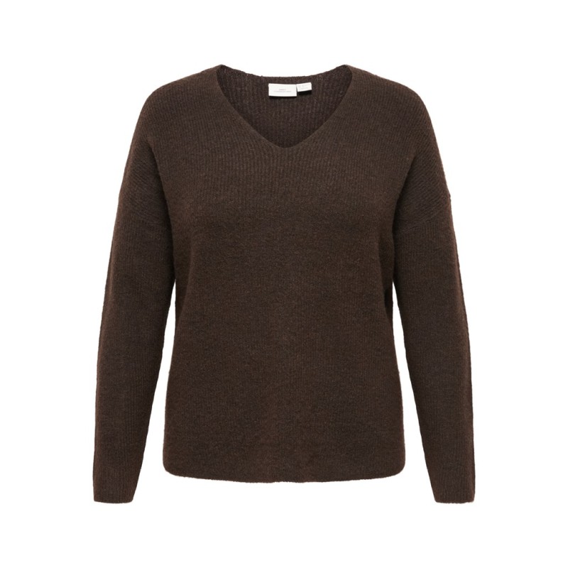 ONLY CARMAKOMA Camilla V-hals strik pullover - Coffee Bean