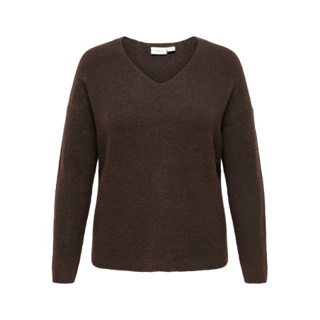 ONLY CARMAKOMA Camilla V-hals strik pullover - Coffee Bean
