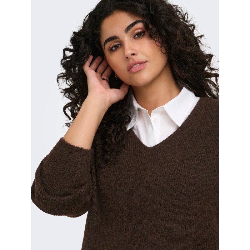 ONLY CARMAKOMA Camilla V-hals strik pullover - Coffee Bean