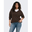 ONLY CARMAKOMA Camilla V-hals strik pullover - Coffee Bean