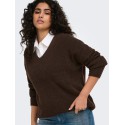 ONLY CARMAKOMA Camilla V-hals strik pullover - Coffee Bean