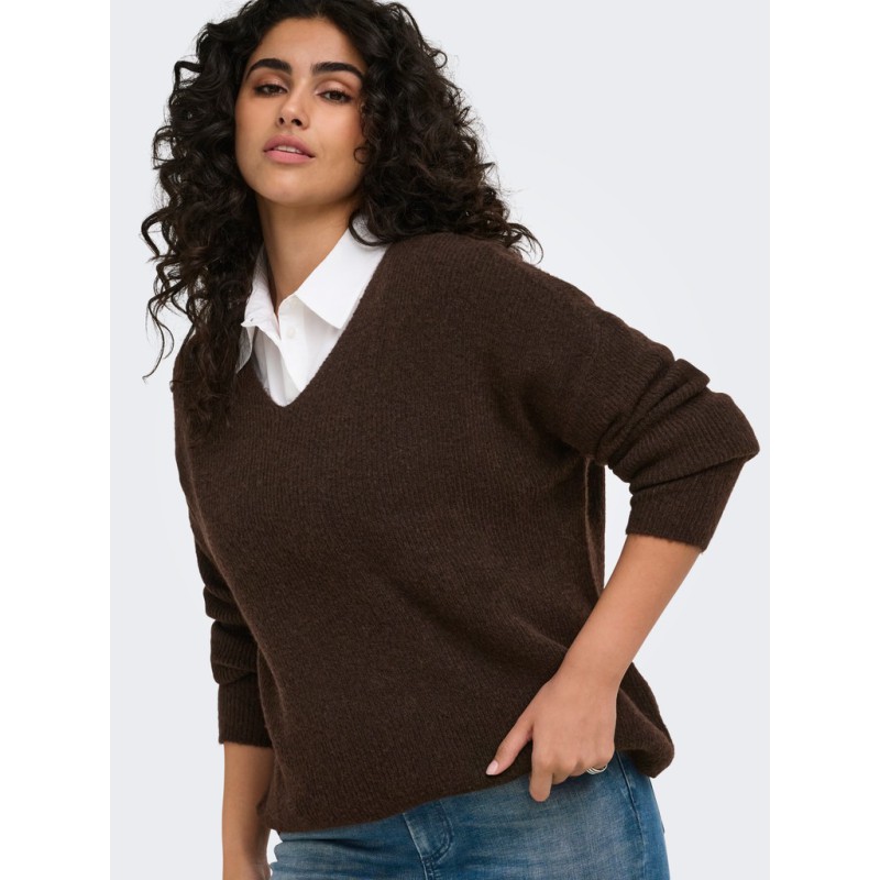 ONLY CARMAKOMA Camilla V-hals strik pullover - Coffee Bean