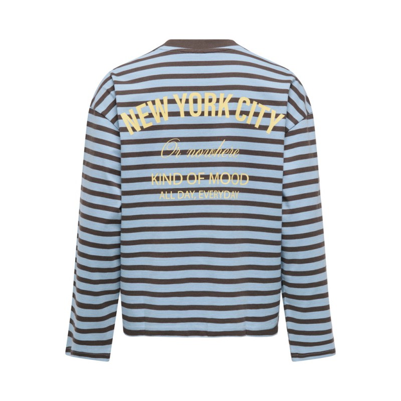 ONLY Freja langærmet Top med striber - Cashmere Blue/ Braken