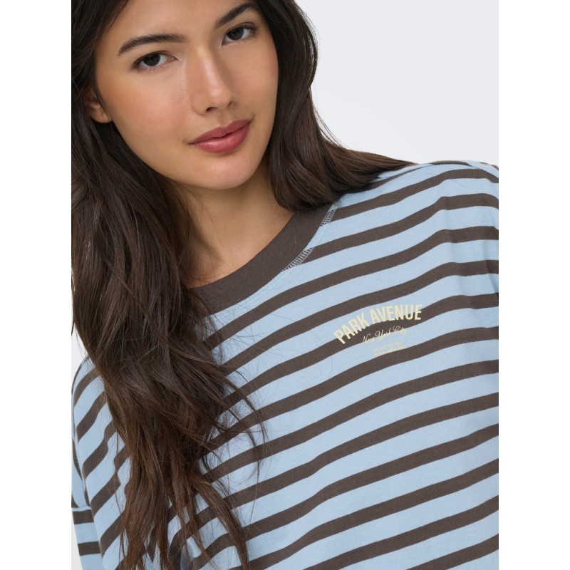 ONLY Freja langærmet Top med striber - Cashmere Blue/ Braken