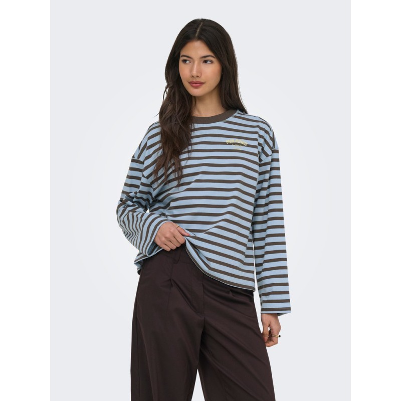 ONLY Freja langærmet Top med striber - Cashmere Blue/ Braken