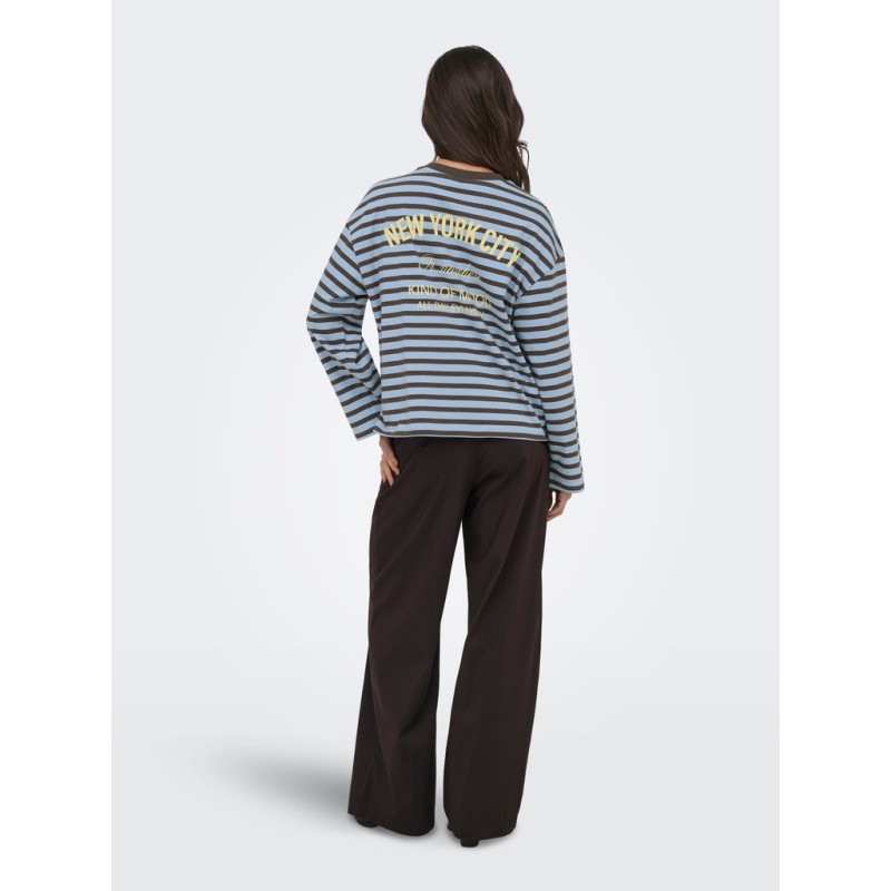 ONLY Freja langærmet Top med striber - Cashmere Blue/ Braken