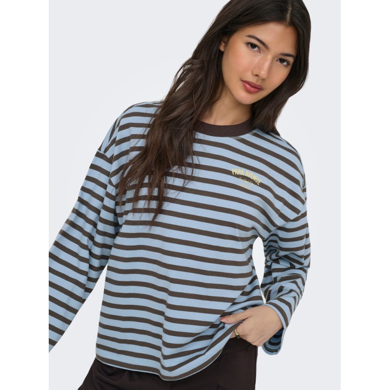 ONLY Freja langærmet Top med striber - Cashmere Blue/ Braken