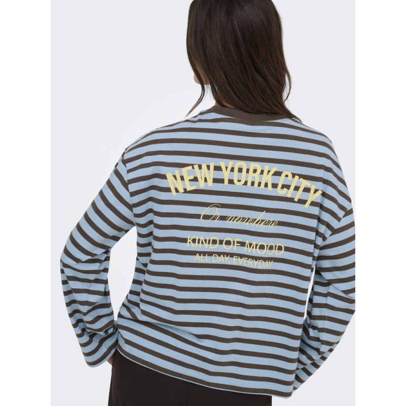 ONLY Freja langærmet Top med striber - Cashmere Blue/ Braken