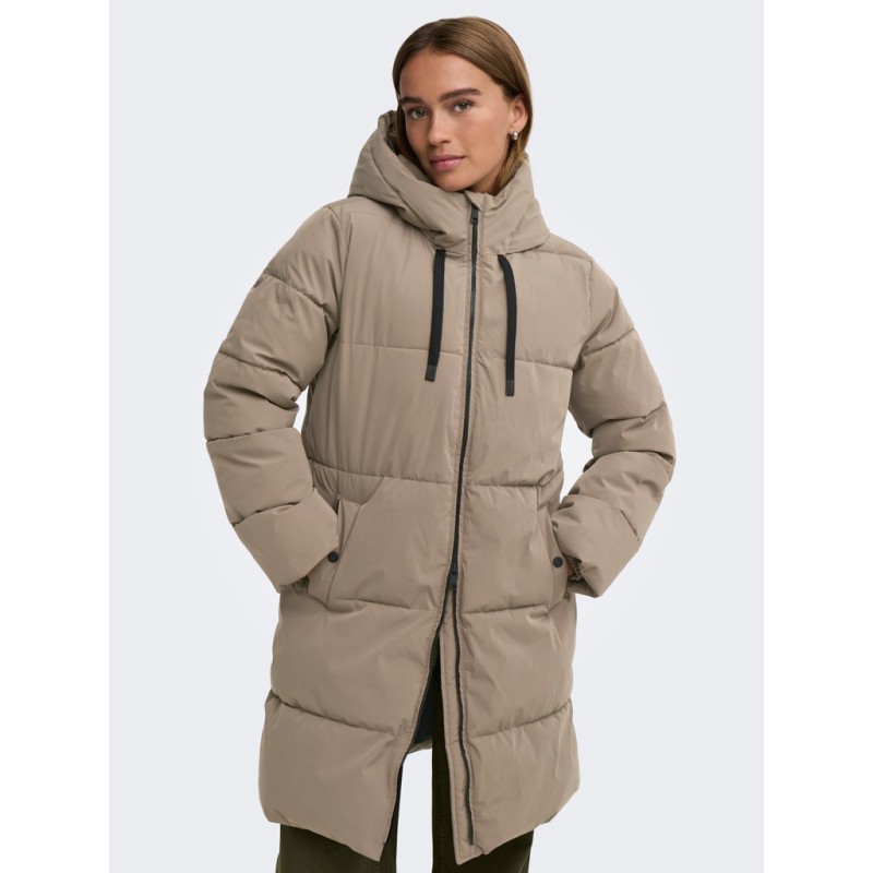 JDY Blair lang puffer jakke - Walnut CONTRAST BLACK