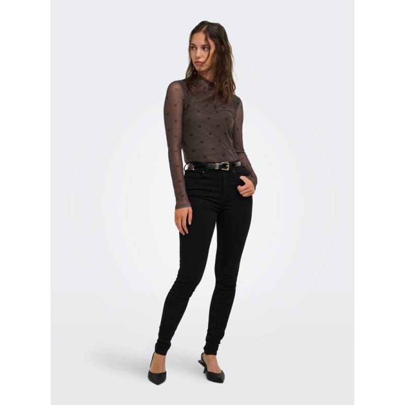 ONLY Erica mesh langærmet bluse - Coffee Bean / BLACK HEART
