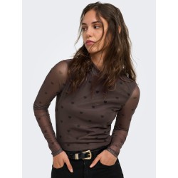 ONLY Erica mesh langærmet bluse - Coffee Bean / BLACK HEART