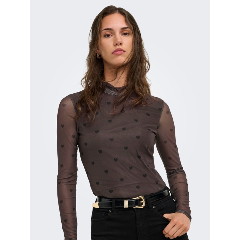 ONLY Erica mesh langærmet bluse - Coffee Bean / BLACK HEART