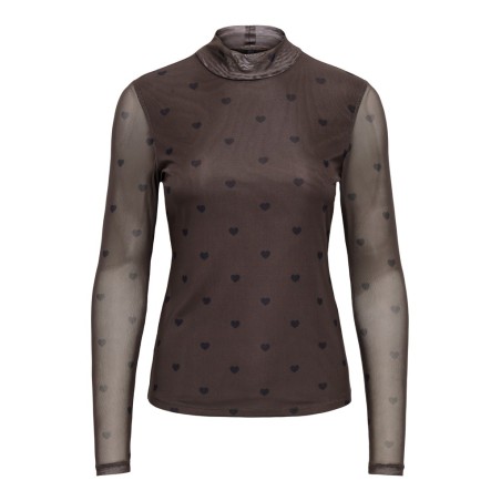 ONLY Erica mesh langærmet bluse - Coffee Bean / BLACK HEART