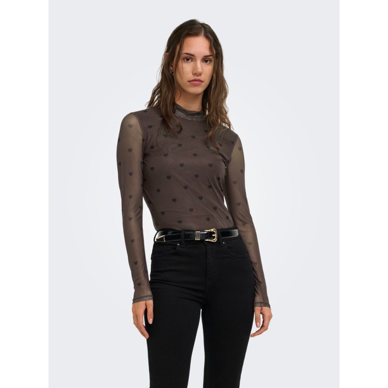 ONLY Erica mesh langærmet bluse - Coffee Bean / BLACK HEART