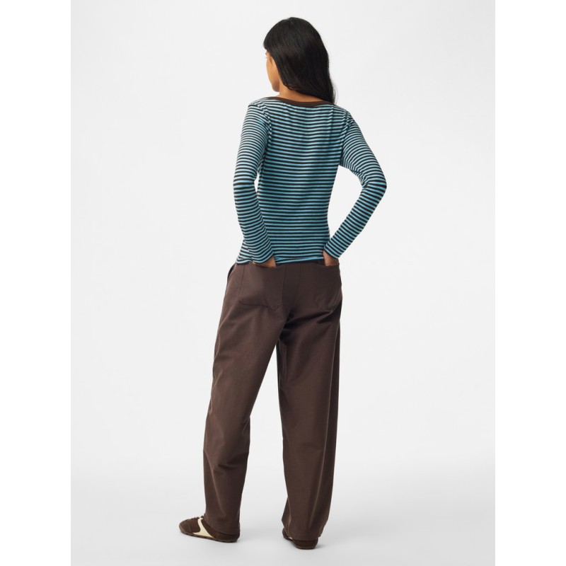 PIECES langærmet boatneck bluse - Blue Radiance / HOT FUDGE