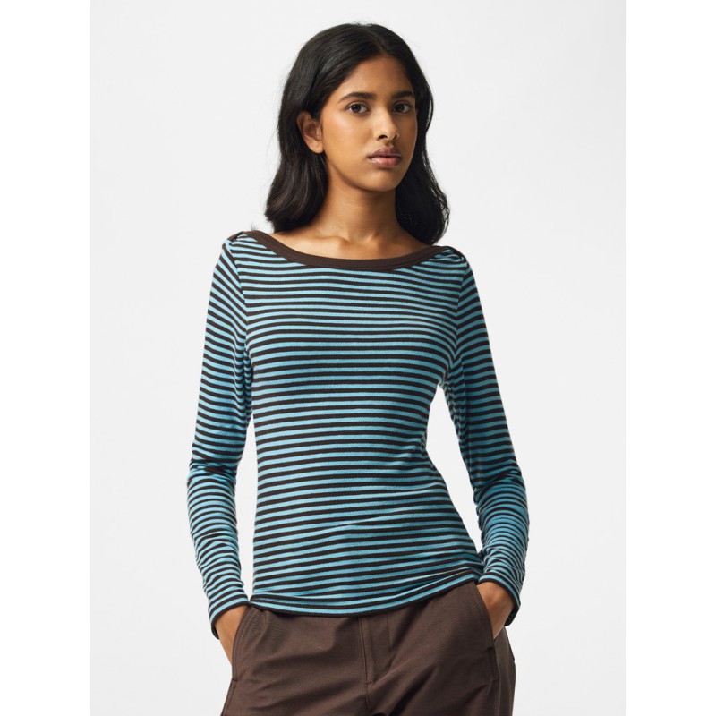 PIECES langærmet boatneck bluse - Blue Radiance / HOT FUDGE