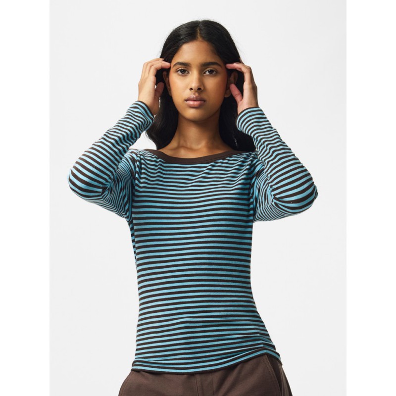 PIECES langærmet boatneck bluse - Blue Radiance / HOT FUDGE