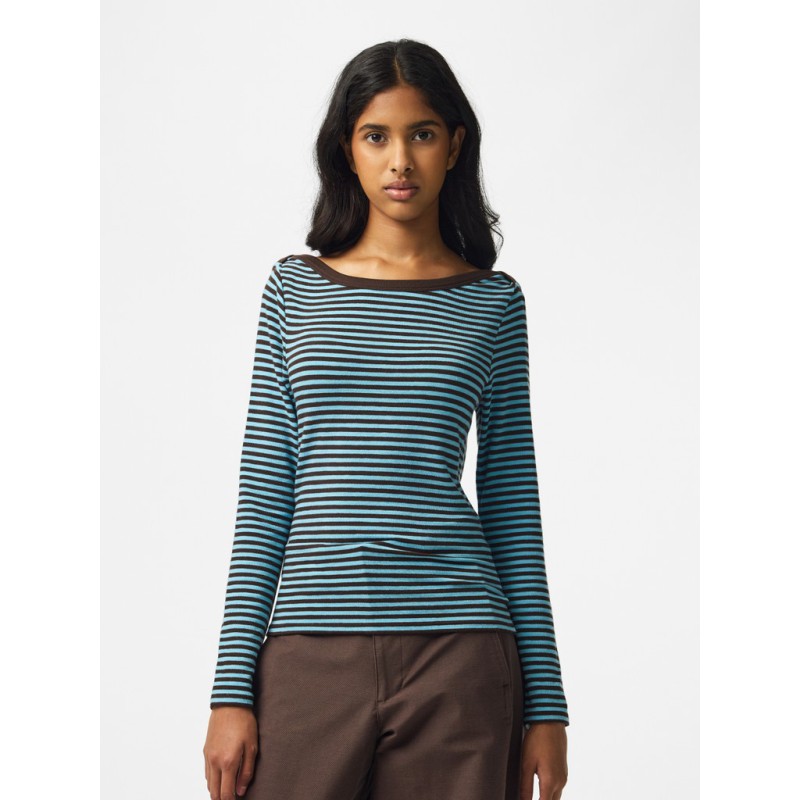 PIECES langærmet boatneck bluse - Blue Radiance / HOT FUDGE